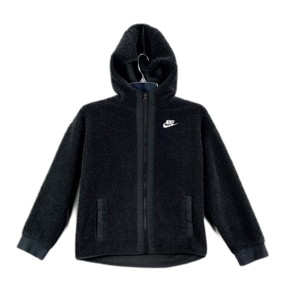 Nike Fleece Hoodie Youth Medium Black Swoosh Full Zip Sportswear Performance